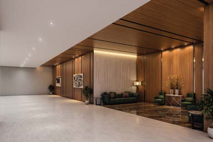 Elegant internal lobby with wooden accents at Padang Residences